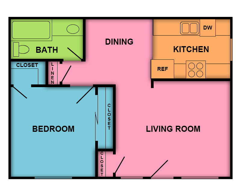 This image is the visual schematic floorplan representation of 1bd/1bth- 1st Floor at Topaz Senior Apartments.