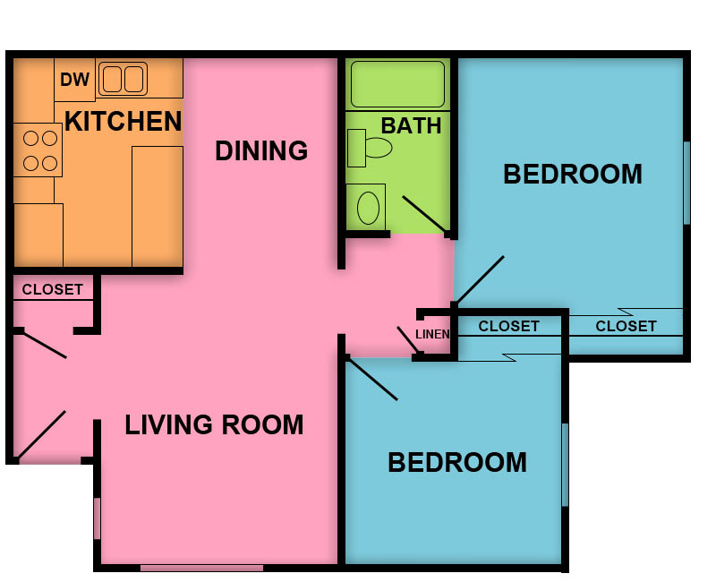 This image is the visual schematic floorplan representation of 2bd/1bth- 1st Floor at Topaz Senior Apartments.