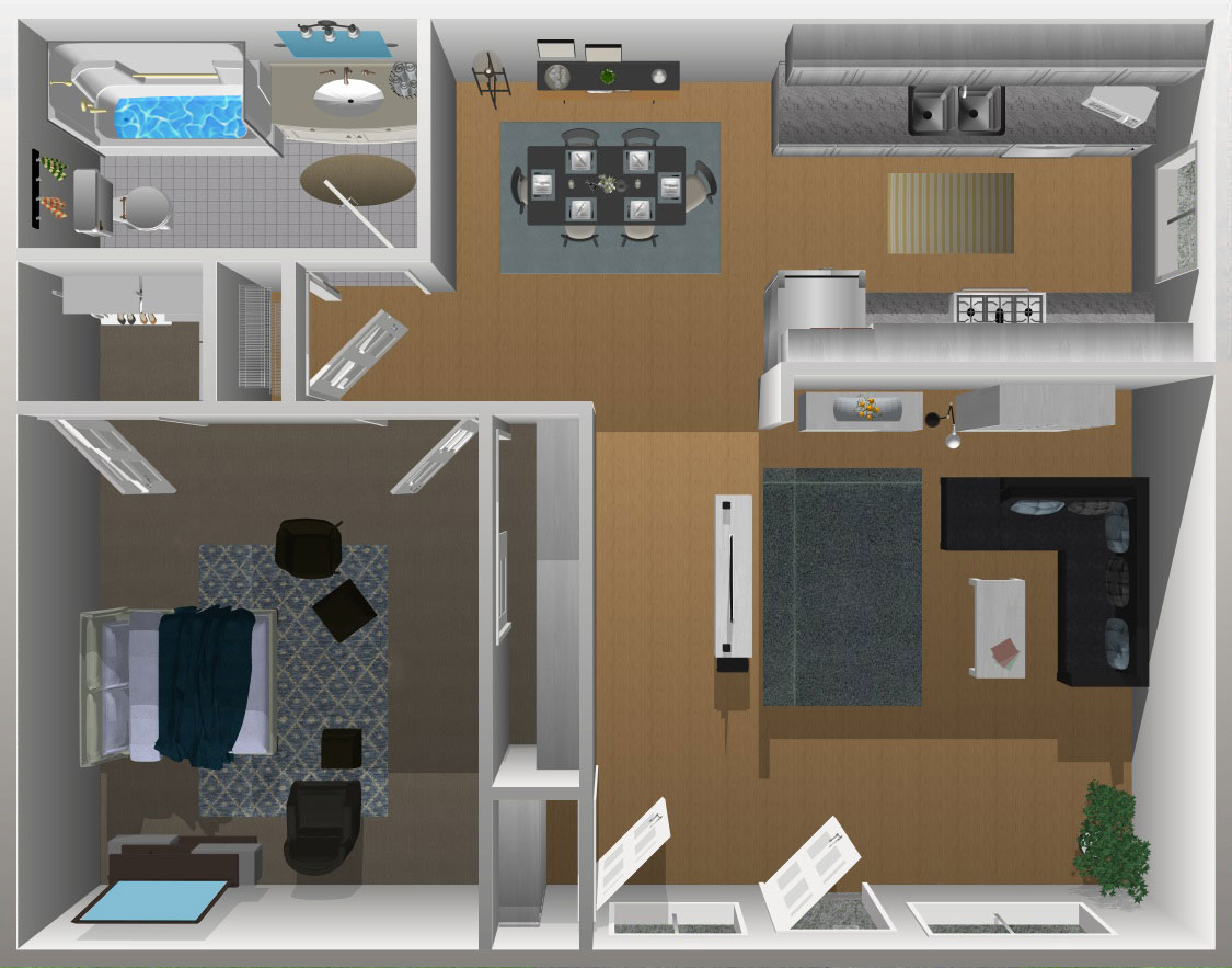 This image is the visual 3D floorplan representation of 1bd/1bth- 1st Floor at Topaz Senior Apartments.