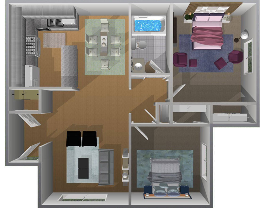 This image is the visual 3D floorplan representation of 2bd/1bth- 1st Floor at Topaz Senior Apartments.