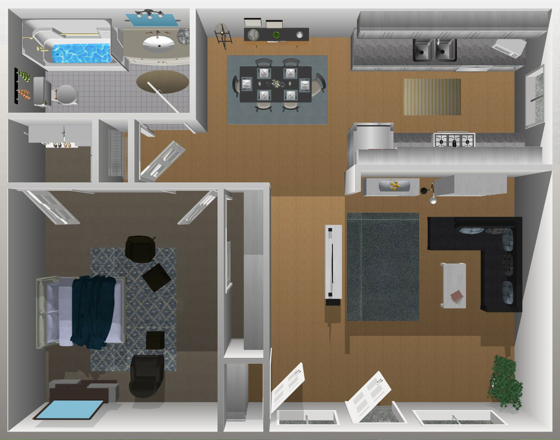 This image is the visual 3D representation of 1bd/1bth- 1st Floor in Topaz Senior Apartments.