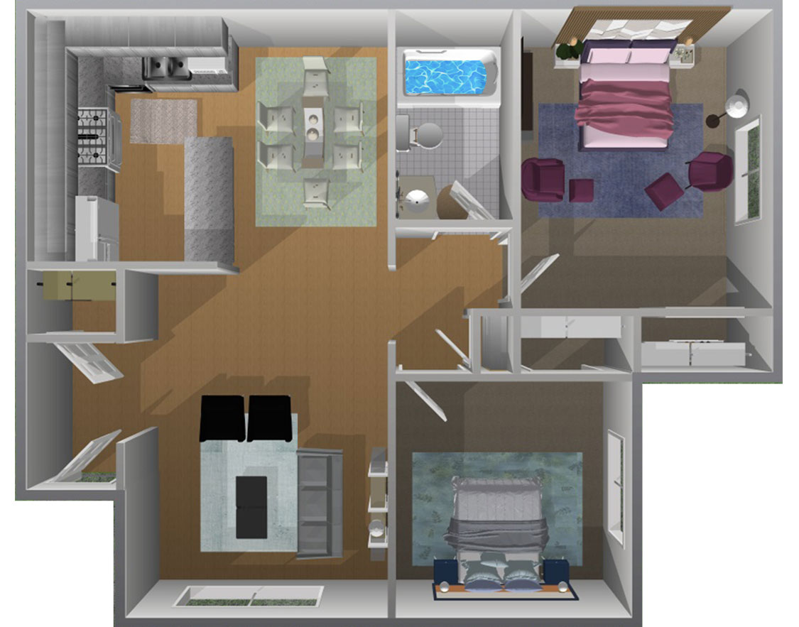 This image is the visual 3D representation of 2bd/1bth- 1st Floor in Topaz Senior Apartments.