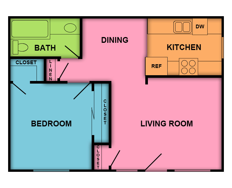 This image is the visual schematic representation of 1bd/1bth- 1st Floor in Topaz Senior Apartments.