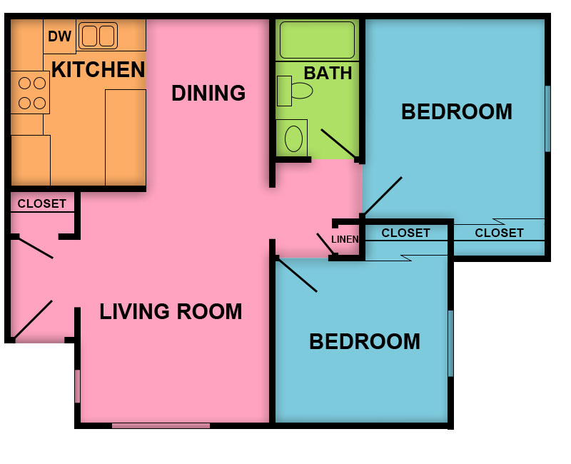 This image is the visual schematic representation of 2bd/1bth- 1st Floor in Topaz Senior Apartments.